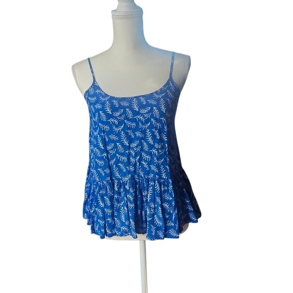 Old Navy Euro Summer Cami Boho Blue Ruffle Peplum Tank XS Coastal Granddaughter